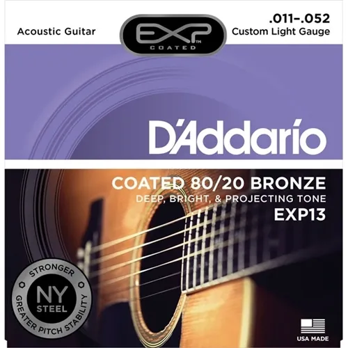 Encordoamento para Violão Aço D'Addario EXP13 (.011-.052) Coated Bronze 80/20