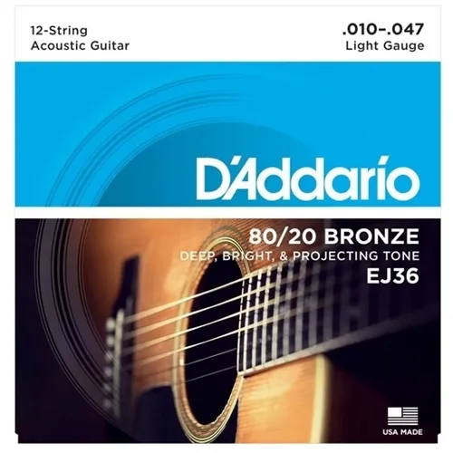 Encordoamento para Violão 12 Cordas D'Addario EJ36 Bronze 80/20 (.010-.047)