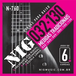 Encordoamento para Contra-Baixo 6 Cordas NIG N-760 (.032-.130)